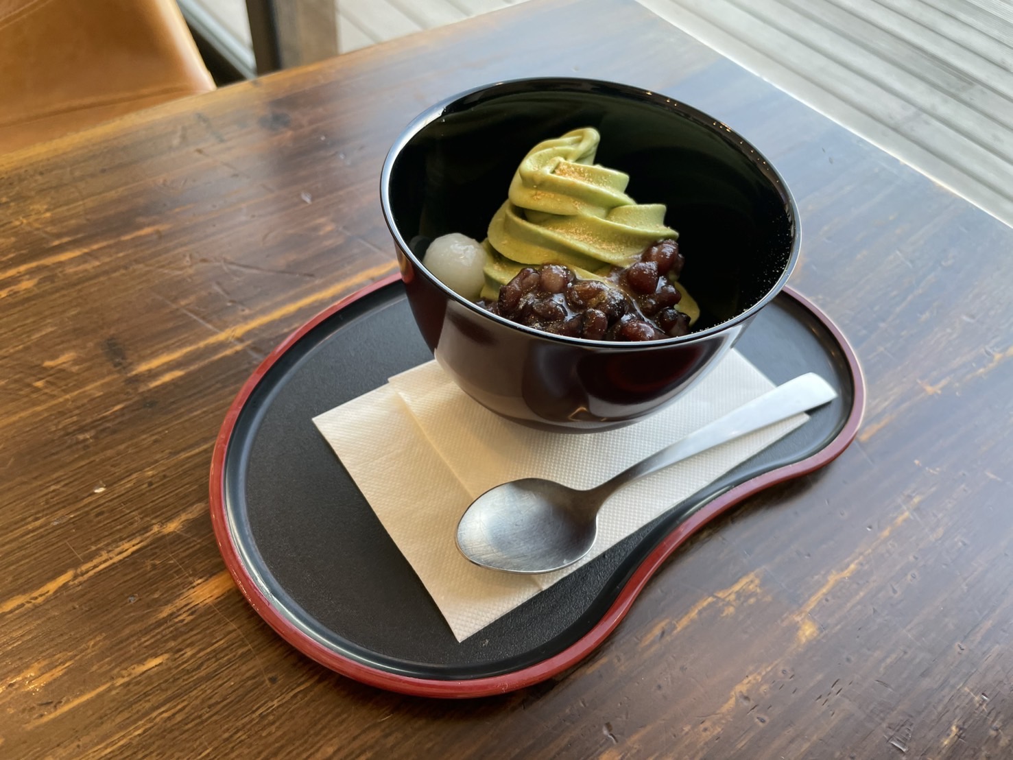 おとCafeの抹茶白玉あんこソフト